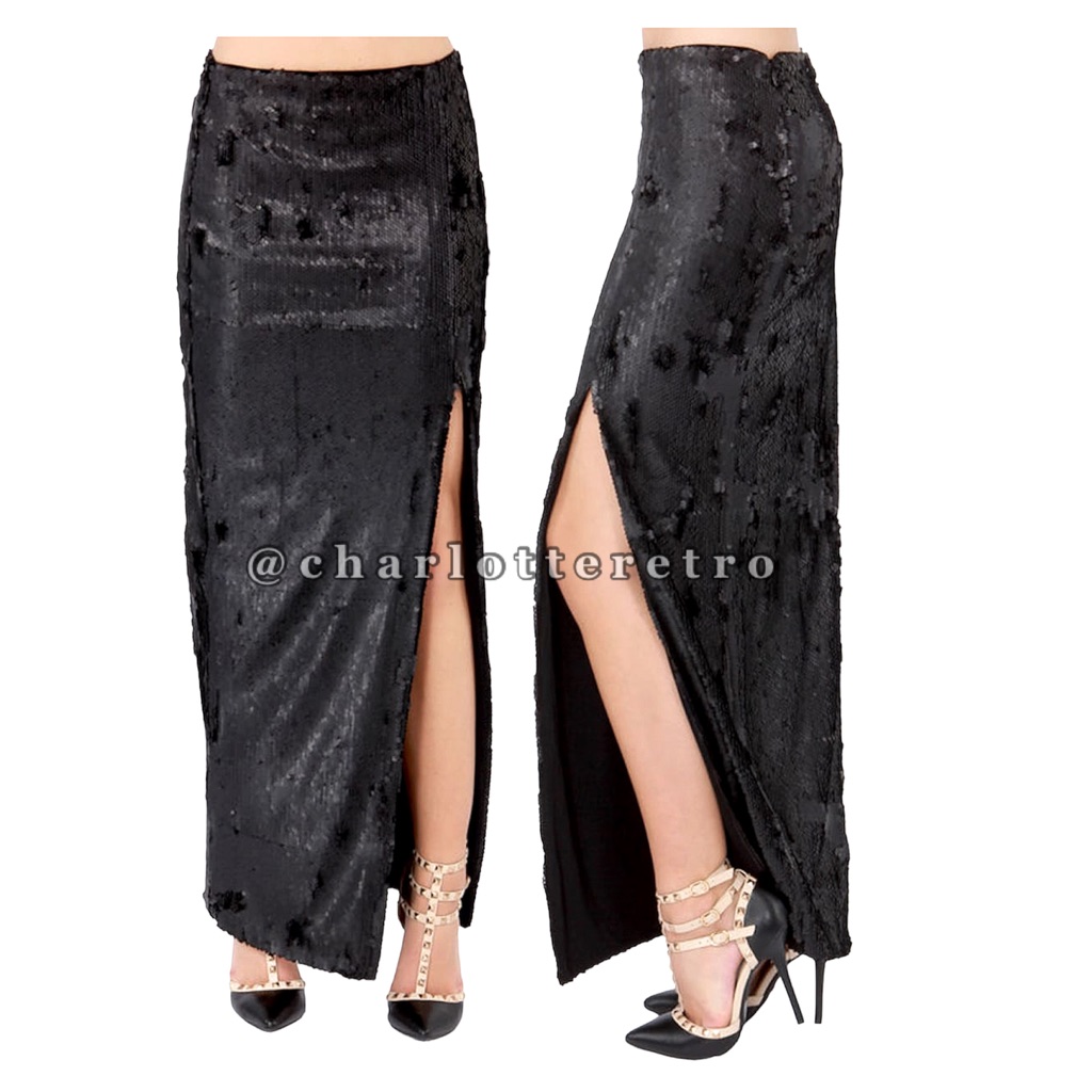 Lulu's X Blaque Label Sequin Maxi Skirt W 27" Thigh Split
